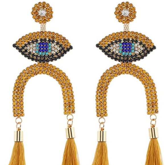 Evil Eye 🧿 Dangle Crystal Earrings - Picture 2 of 5